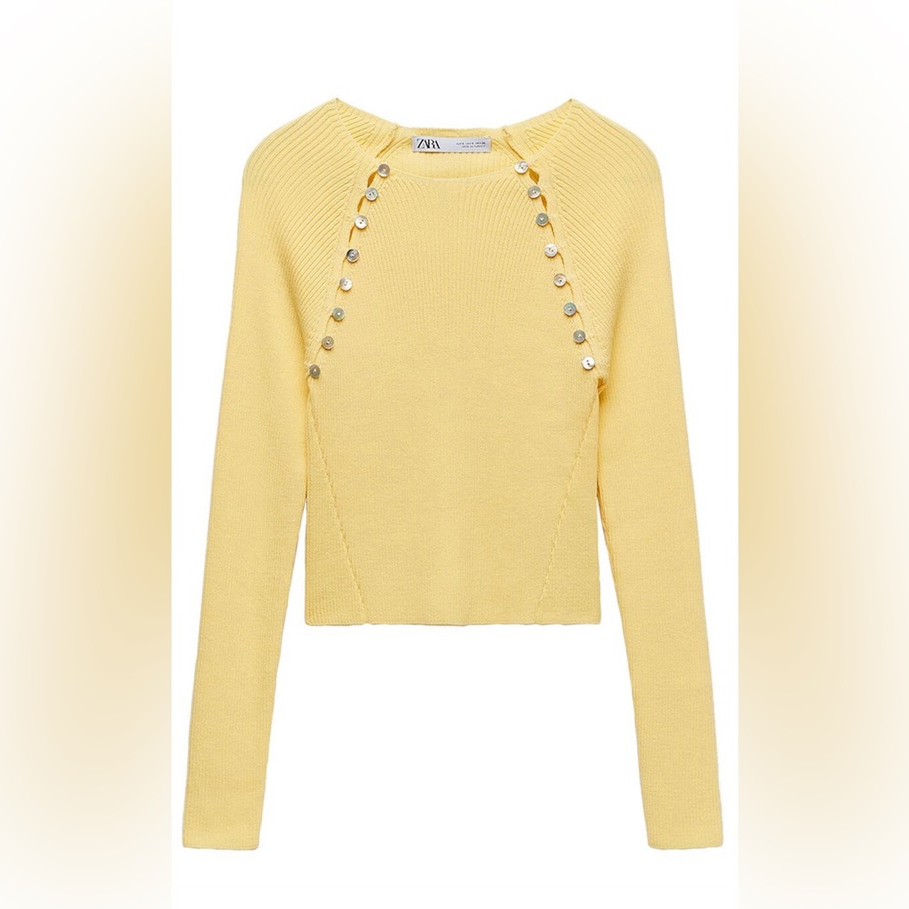 Zara Butter Yellow Knit Pullover Sweater with Buttons